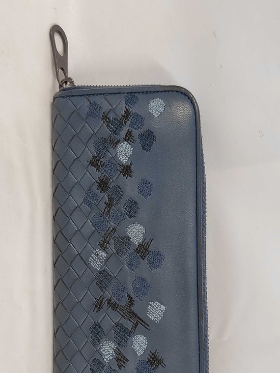 Bottega Veneta Handbags - Bottega Veneta Blue Intrecciato Leather Zip Around Wallet